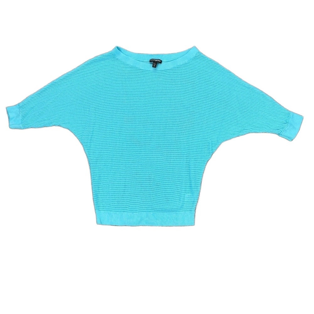 Express Women's Petite Small Knit Light Top Sweater Blue Dolman Sleeve Rayon